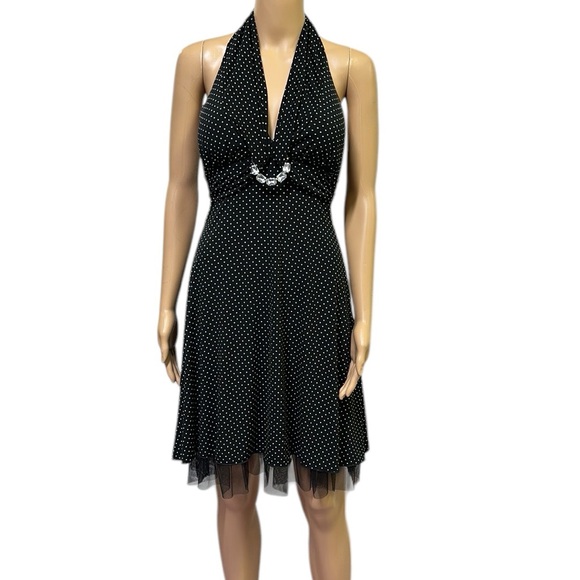My Michelle Dresses & Skirts - My Michelle Black White Polka Dot Halter Padded Breast Midi Dress Womens Small